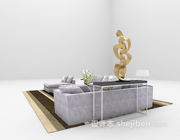 免费浅紫色组合沙发3d模型下载