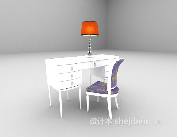 现代风格现代白色书桌3d模型下载