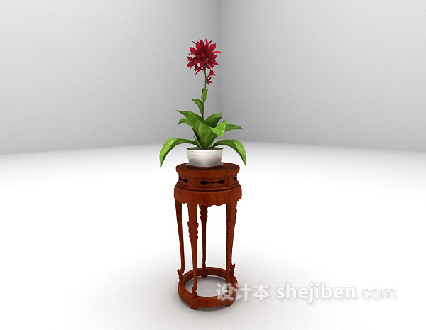 中式风格红色花架3d模型下载