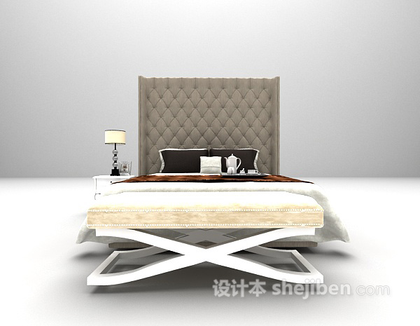 现代风格白色双人床3d模型下载