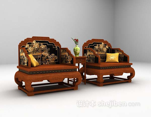 设计本中式棕色桌椅组合大全3d模型下载