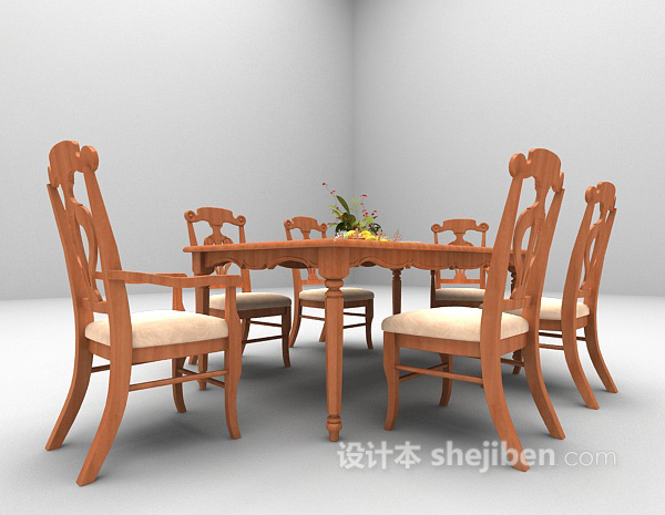 欧式风格实木桌椅3d模型下载