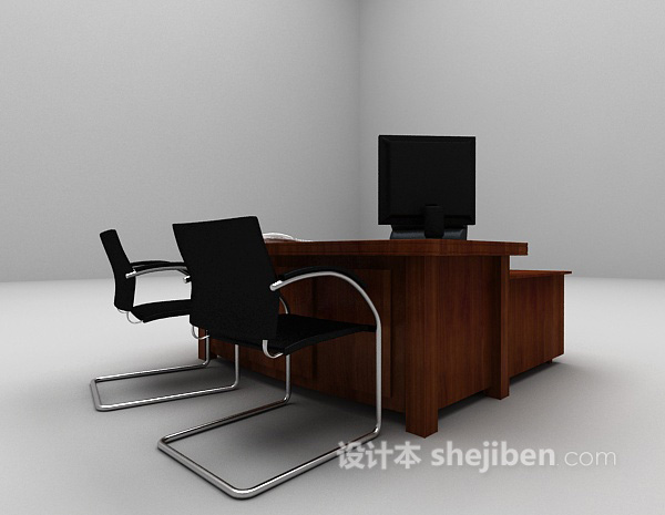 设计本现代棕色办公桌欣赏3d模型下载