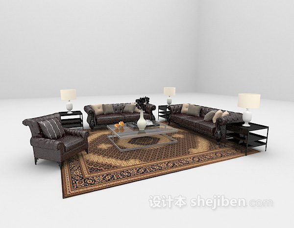 欧式风格欧式复古组合沙发欣赏3d模型下载