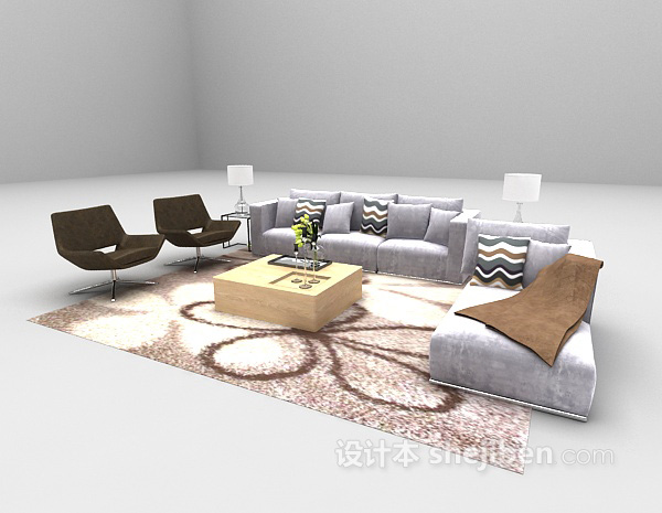 设计本浅紫色组合沙发大全3d模型下载
