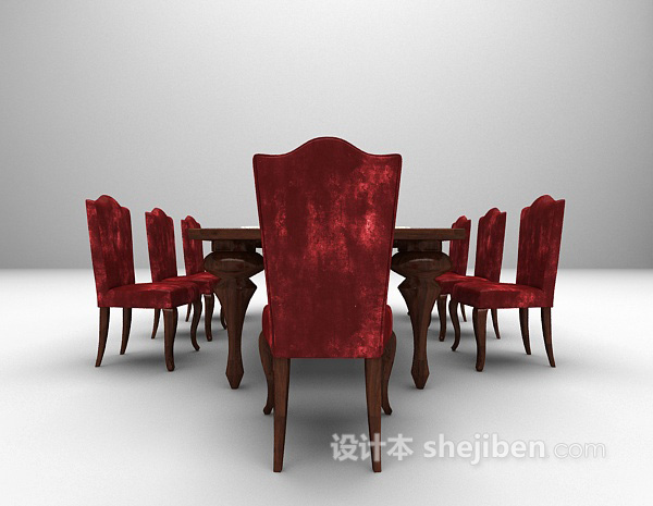 设计本红色桌椅组合3d模型下载