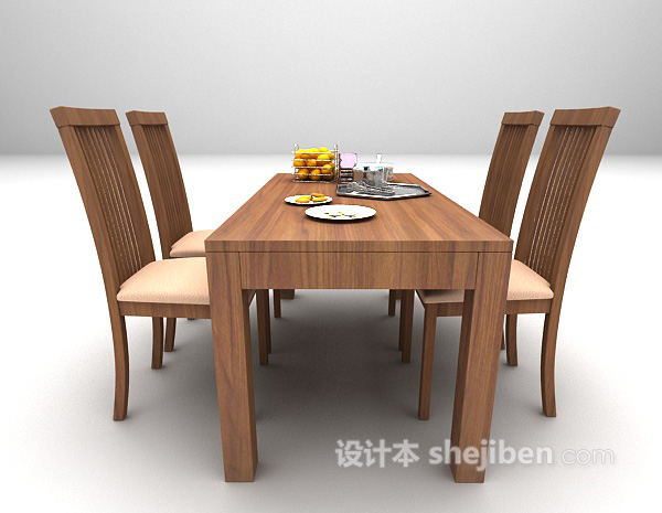 设计本现代木质桌椅组合3d模型下载