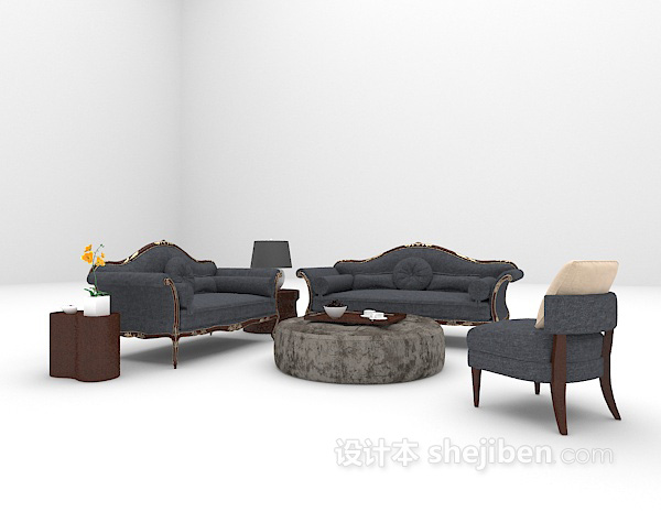 免费欧式深色沙发3d模型下载