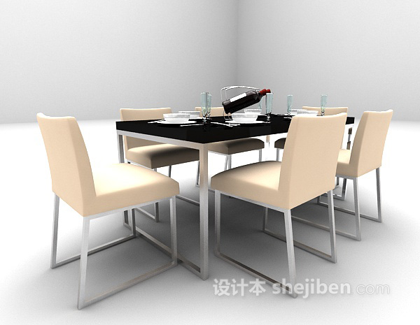 现代风格现代木质桌椅3d模型下载