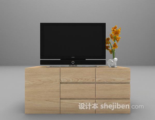 木色电视柜3d模型欣赏