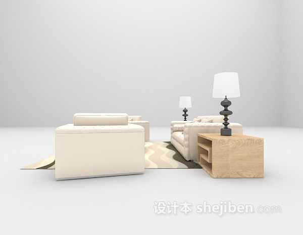 现代风格现代白色沙发3d模型下载