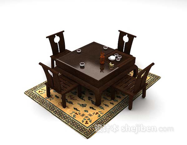中式风格黑色桌椅组合3d模型下载