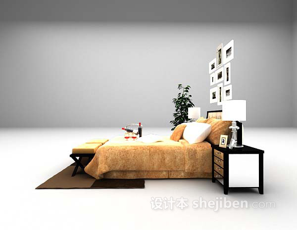 设计本装饰主义风格床3d模型下载