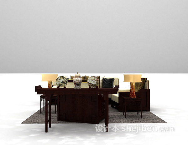中式风格中式沙发椅组合3d模型下载