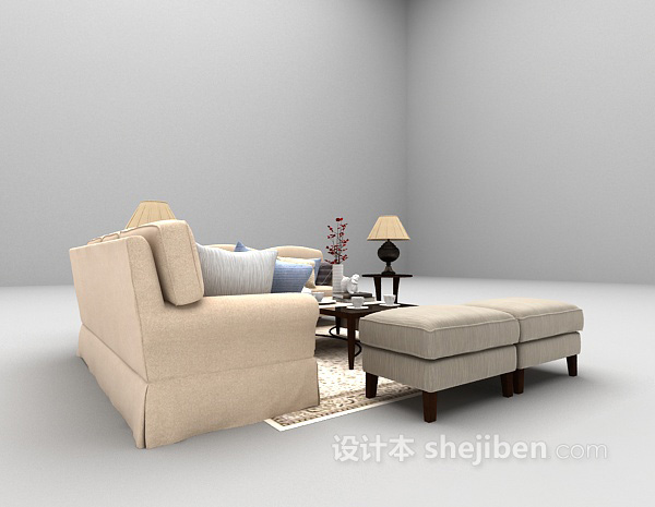 田园风格田园简朴沙发组合3d模型下载
