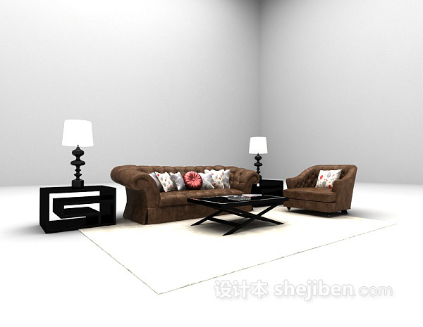 现代风格皮质组合沙发3d模型下载