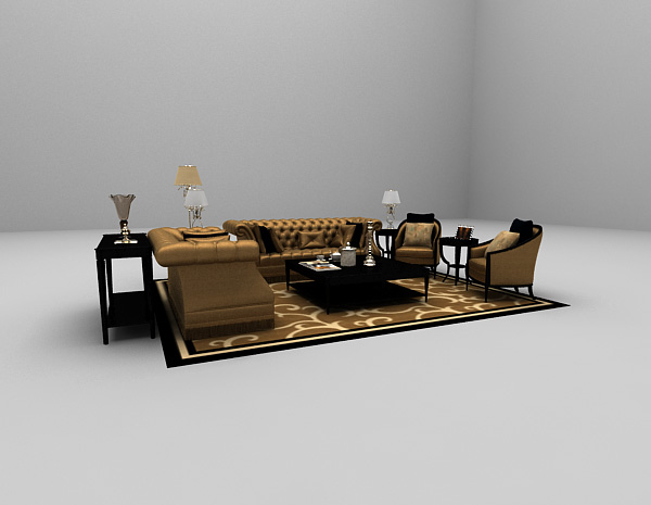 欧式风格欧式金色沙发3d模型下载