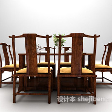 中式木质桌椅欣赏3d模型下载