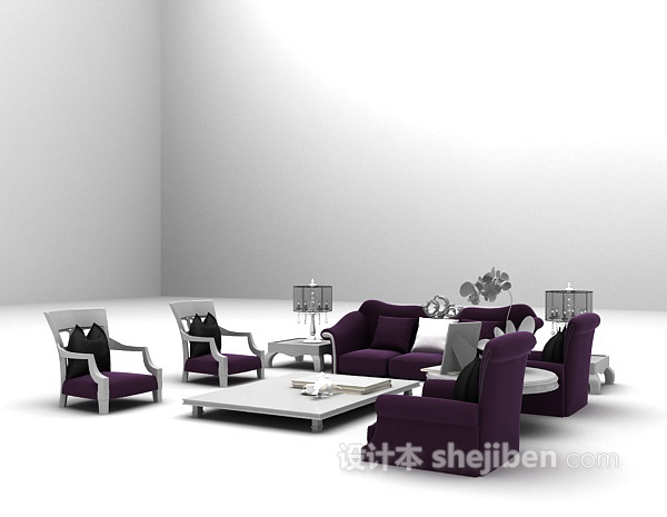 设计本紫色欧式古典沙发3d模型下载