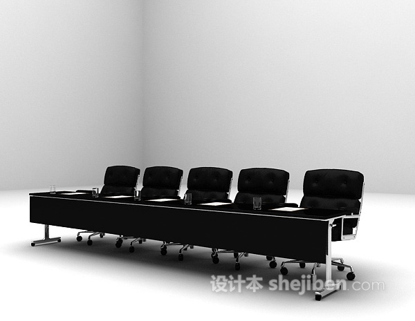 设计本黑色单排会议桌3d模型下载
