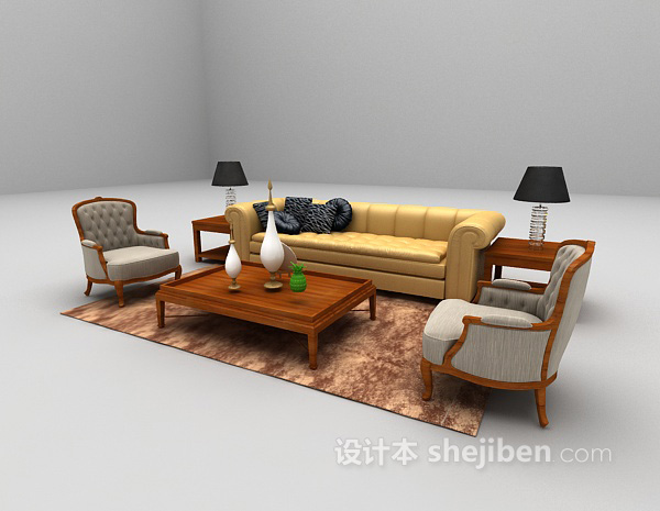 设计本木质沙发组合3d模型下载