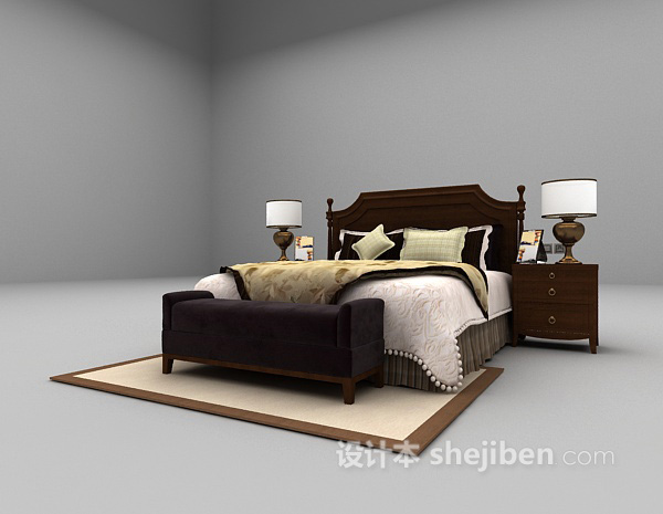 免费欧式风格双人床3d模型下载
