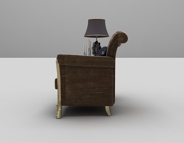 欧式风格棕色皮质沙发3d模型下载