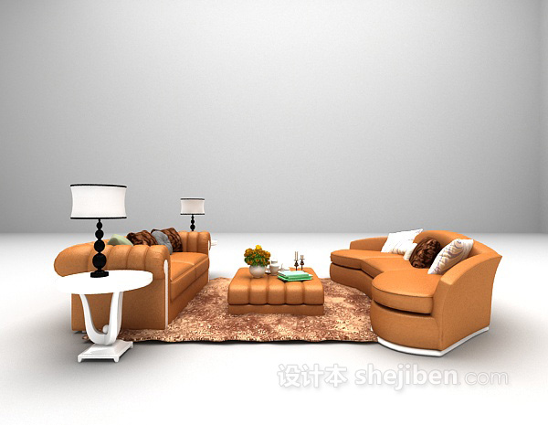 设计本现代皮质沙发组合大全3d模型下载