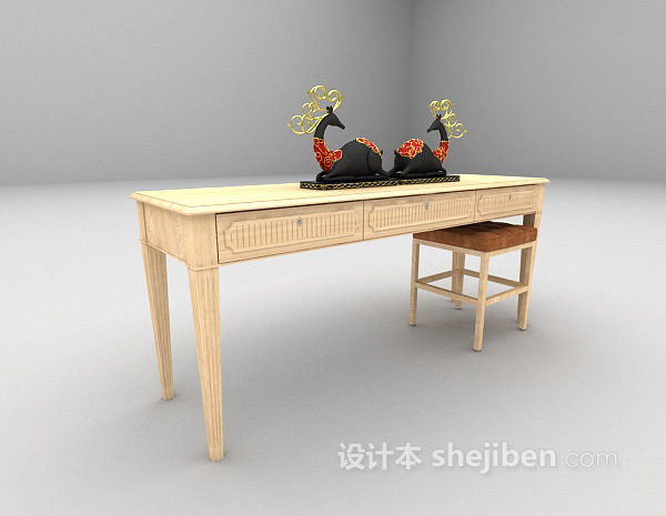 现代风格长形书桌3d模型下载