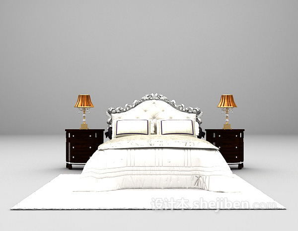 白色欧式床3d模型下载