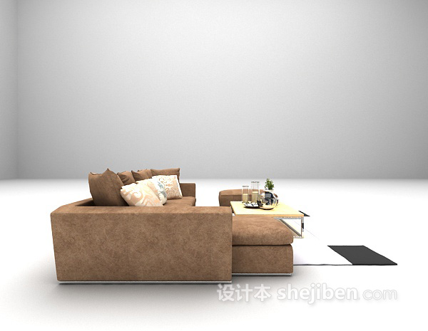设计本现代灰色沙发组合3d模型下载