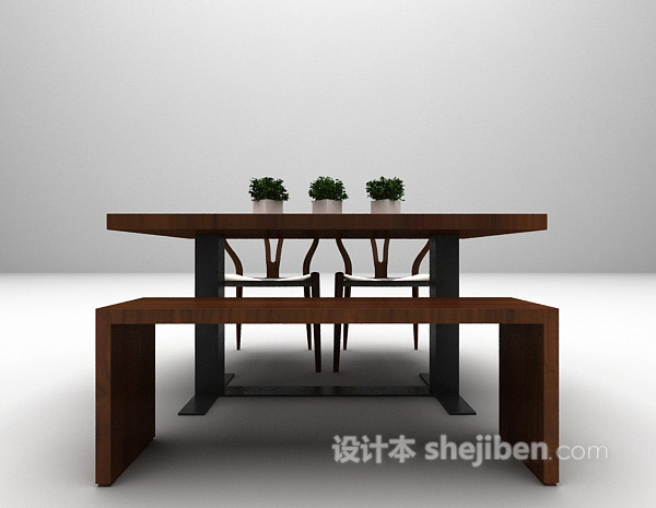 木质桌椅组合模型下载