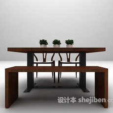 木质桌椅组合3d模型下载