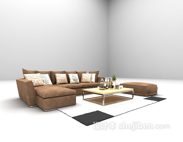 现代风格现代灰色沙发组合3d模型下载