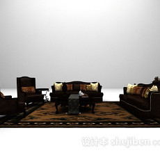 欧式深色组合沙发3d模型下载