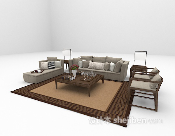 设计本中式组合沙发3d模型下载
