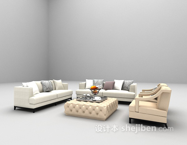免费现在白色组合沙发3d模型下载