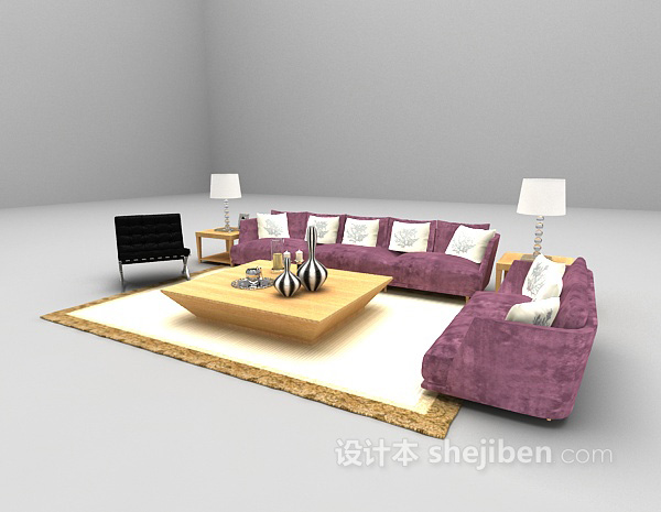 设计本现代红色沙发组合3d模型下载