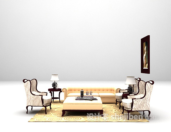 欧式风格古典欧式沙发免费3d模型下载