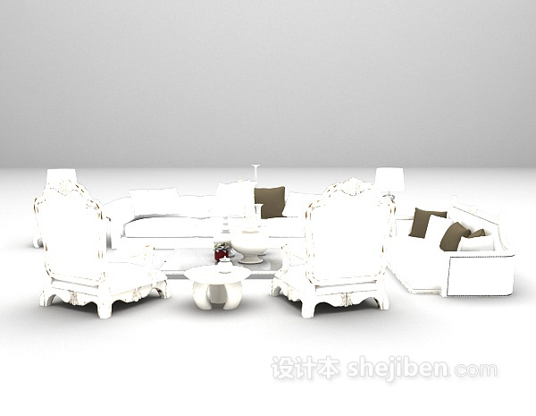欧式风格白色组合沙发欣赏3d模型下载