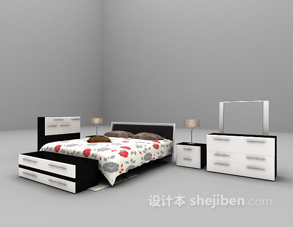 免费欧式简洁风格床具3d模型下载