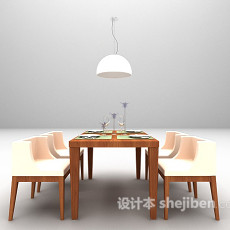 现代木质餐桌3d模型下载