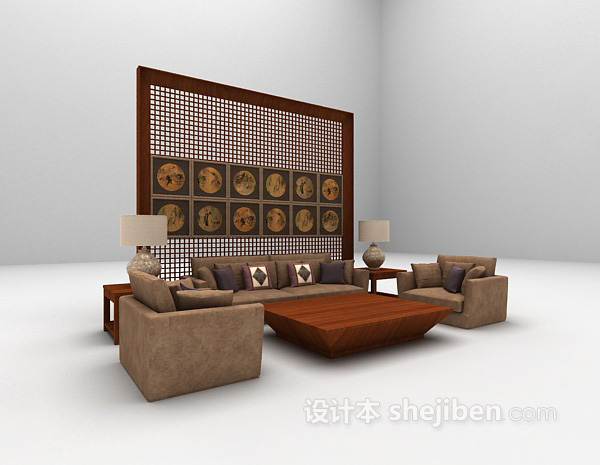 木质组合沙发3d模型下载