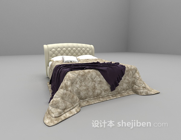 欧式风格欧式白色床3d模型下载