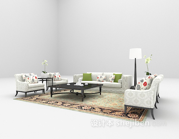 免费欧式白色组合沙发3d模型下载