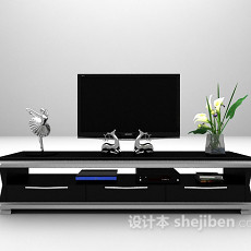 黑色简易电视柜3d模型下载