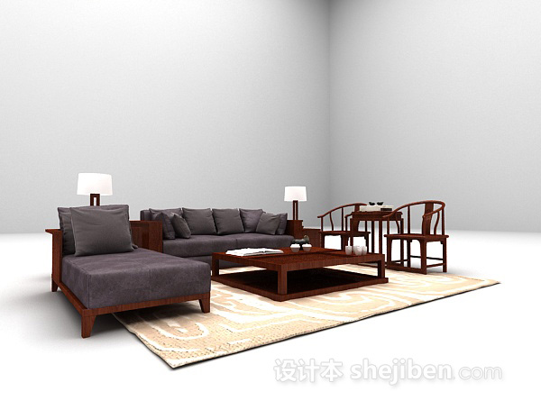 中式风格现代中式沙发组合3d模型下载