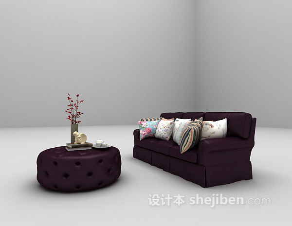 免费欧式紫色皮沙发3d模型下载