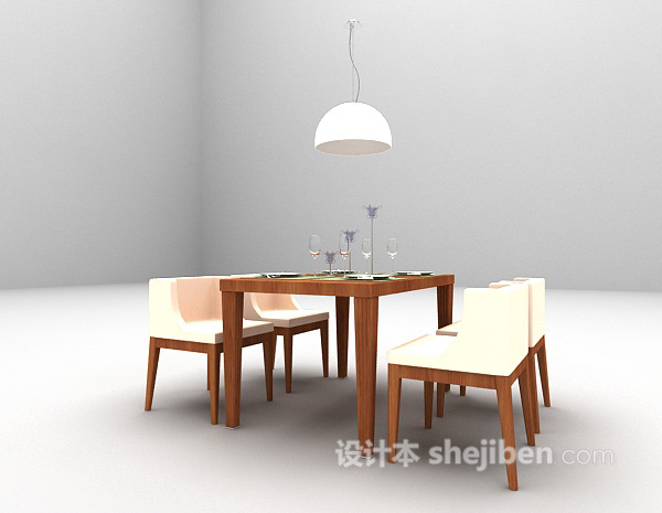 免费现代木质餐桌3d模型下载