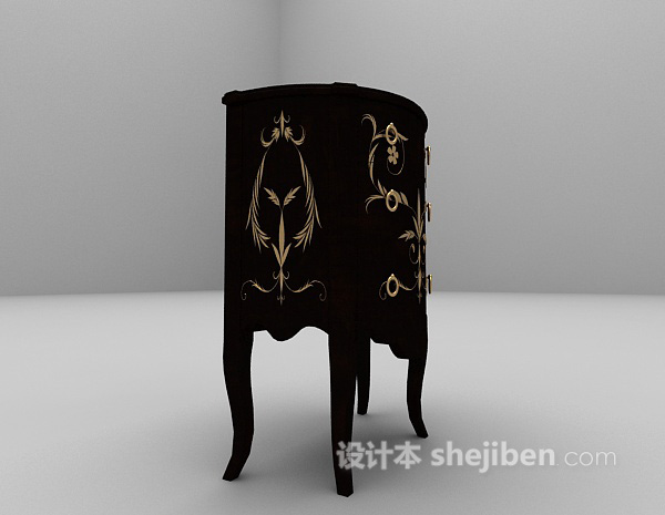 中式风格中式黑色玄关厅柜3d模型下载
